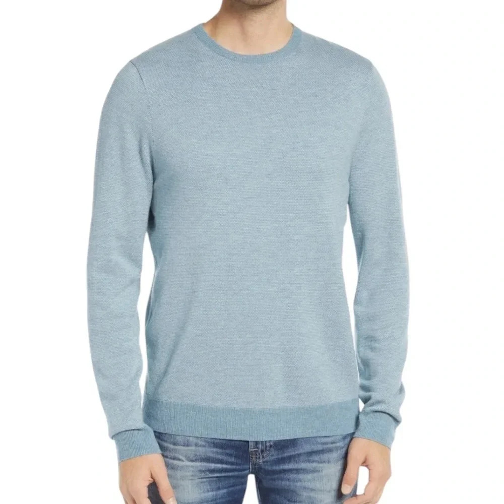 Nordstrom Big & Tall Bird's Eye Crewneck Sweater Blue Chambry Birdseye Size 3XL